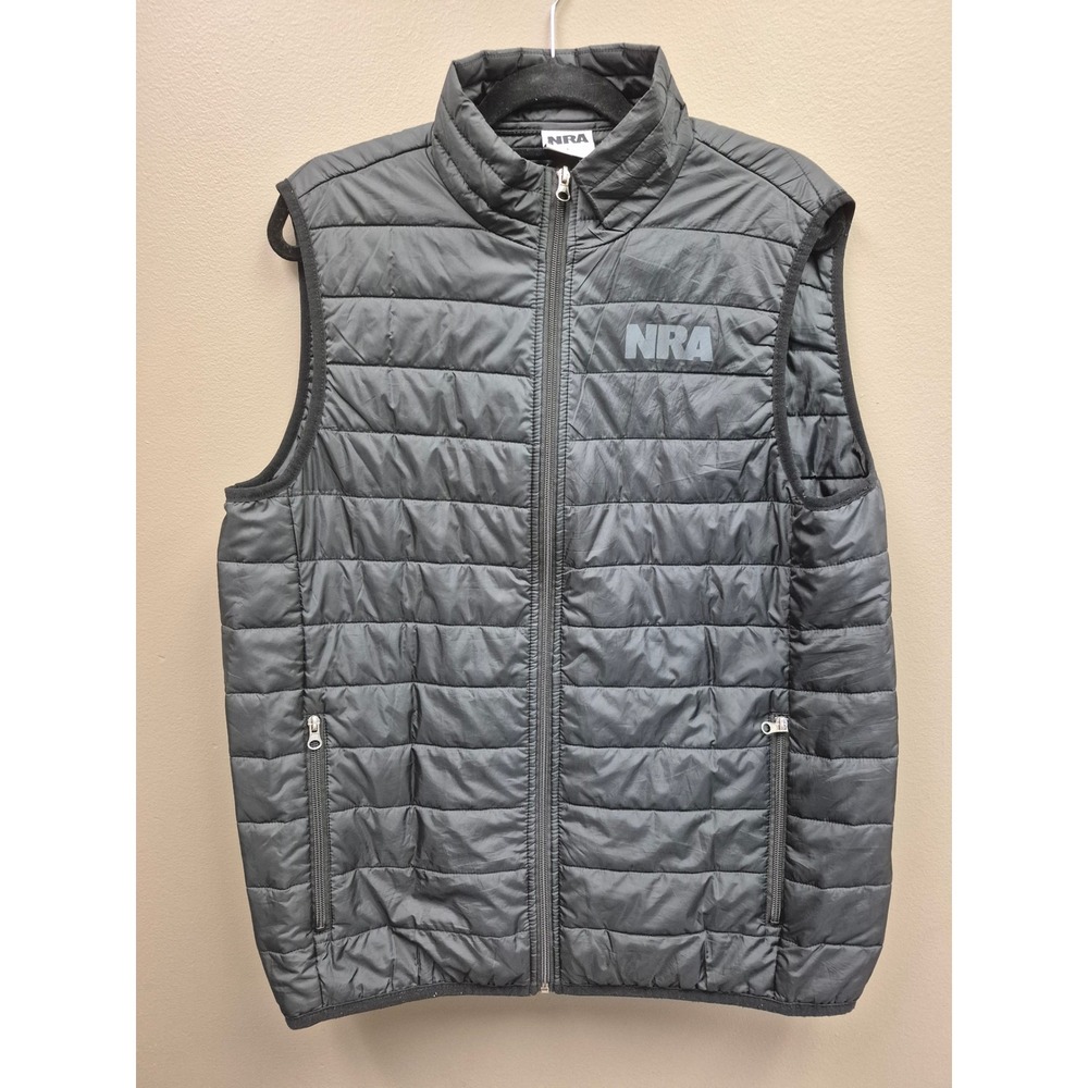 NRA Mens Large Quilted Puffer Vest Full Zip‎ Mock Neck Sleeveless Jacket Light